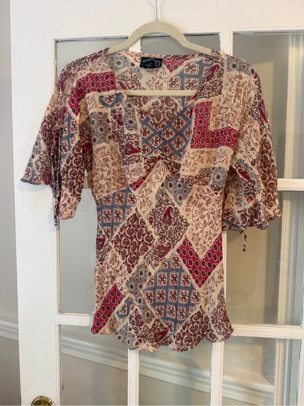 Angie Y2K Boho Patchwork V-Neck Top